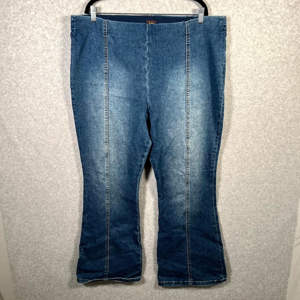 Lee Jeans Womens 2XL Gray Denim Stretch Heritage High Rise Pull On Flared Leg